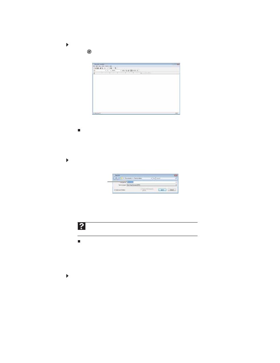 Creating a new document, To create a new document, Saving a document | To save a document, Opening a document, To open a document | Gateway FX542XT User Manual | Page 20 / 94