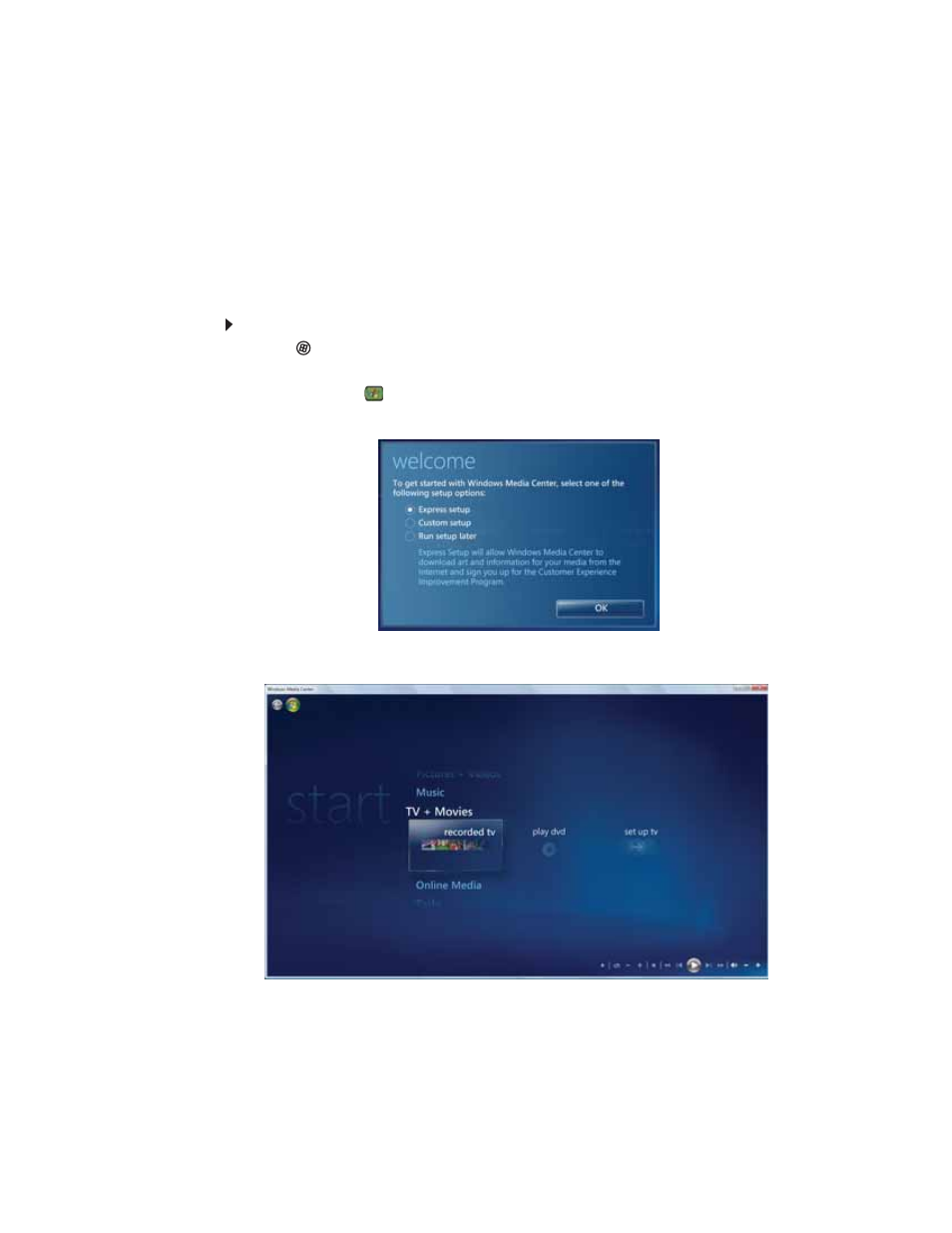 Using windows media center, Starting windows media center, To start windows media center | Gateway FX542XT User Manual | Page 44 / 94