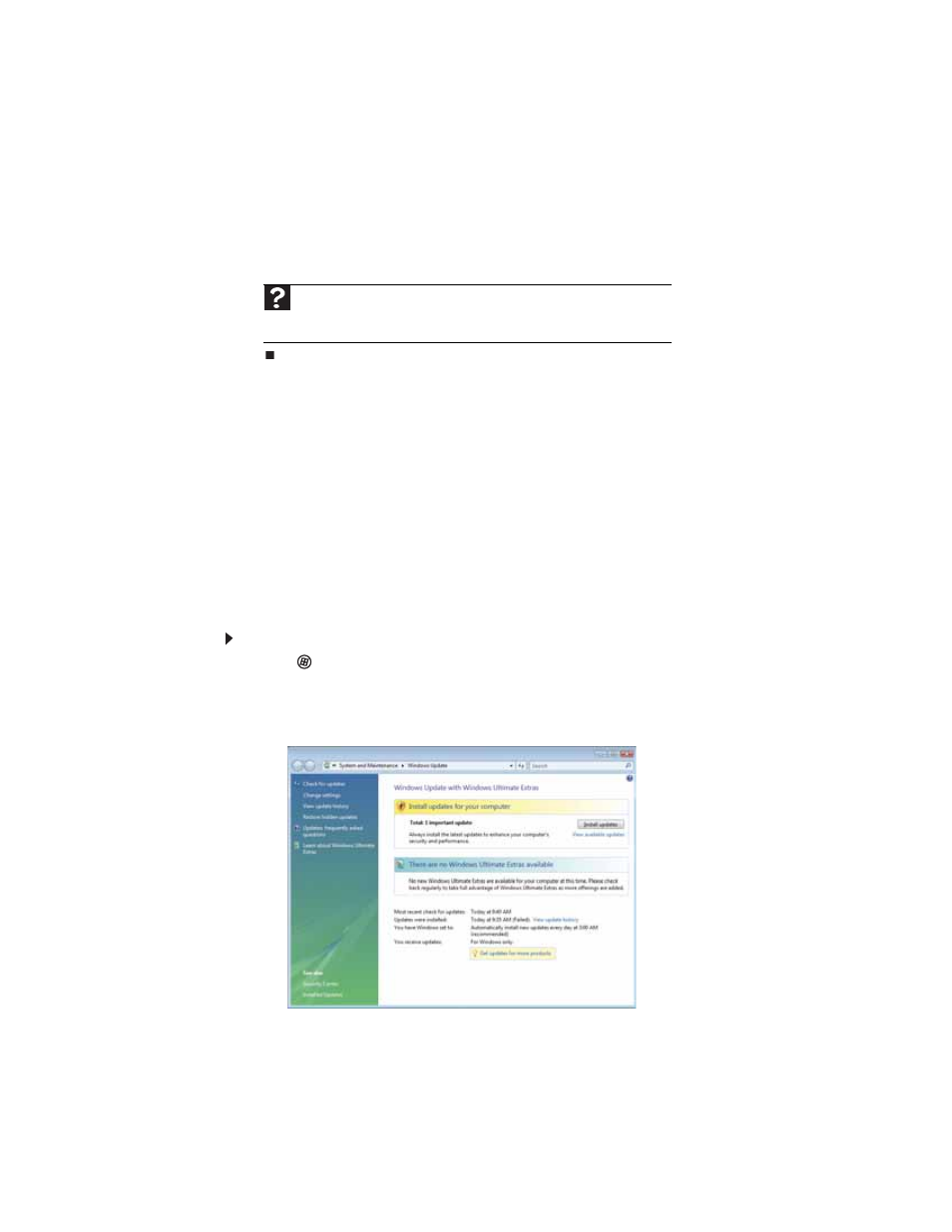 Security updates, Windows update, To update windows | Gateway FX542XT User Manual | Page 66 / 94