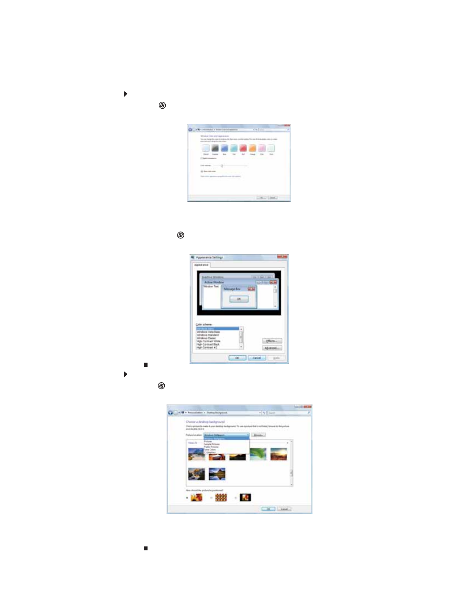 Changing the appearance of windows and backgrounds, To change window colors and effects, To change the windows desktop background | Gateway FX542XT User Manual | Page 71 / 94