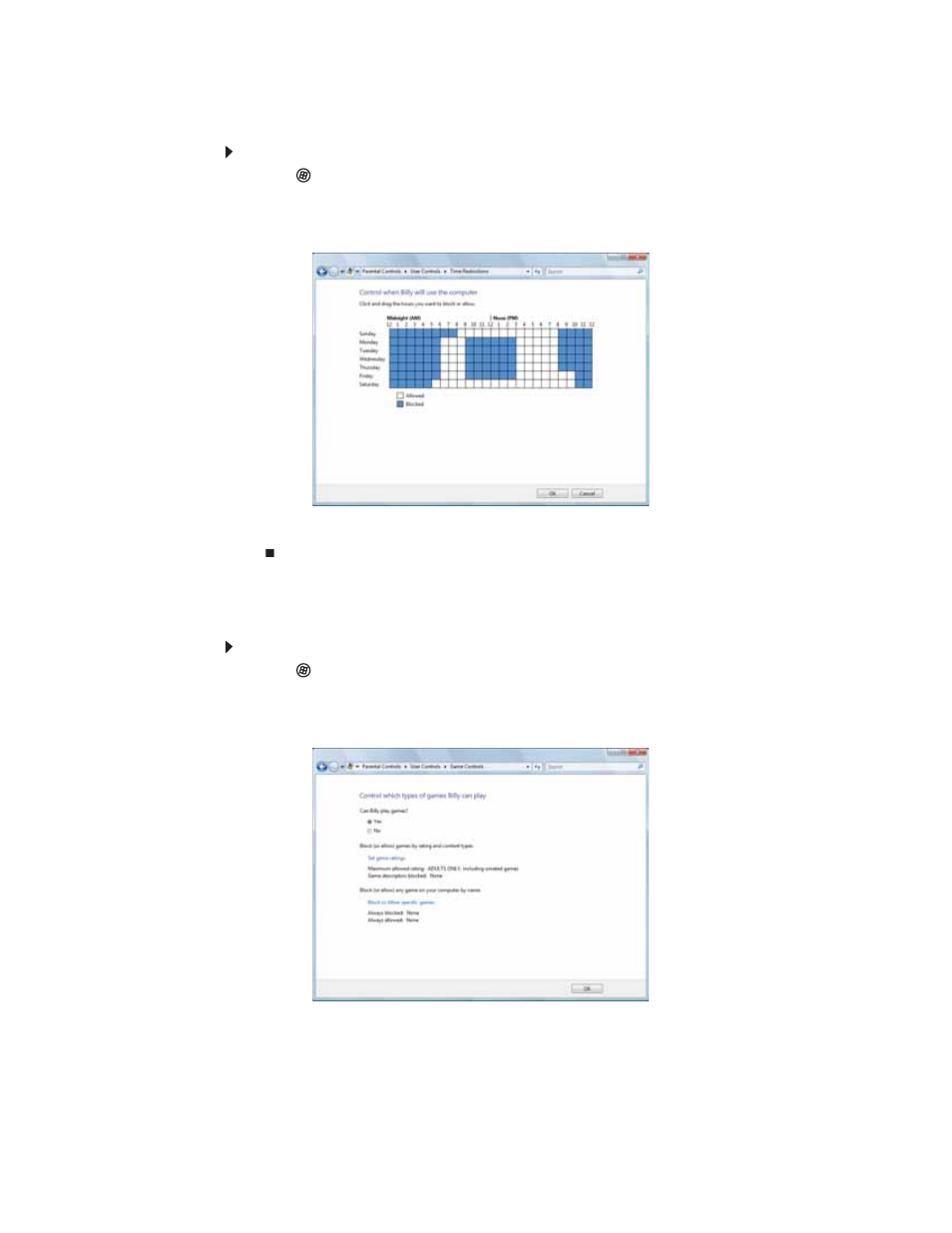 Scheduling computer and internet use, Restricting game access, To restrict games by game ratings | Gateway FX542XT User Manual | Page 84 / 94