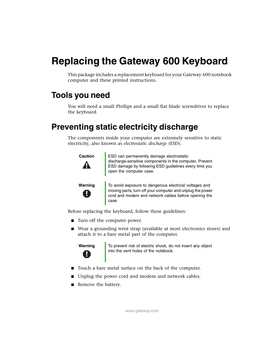 Gateway 600 User Manual | 10 pages