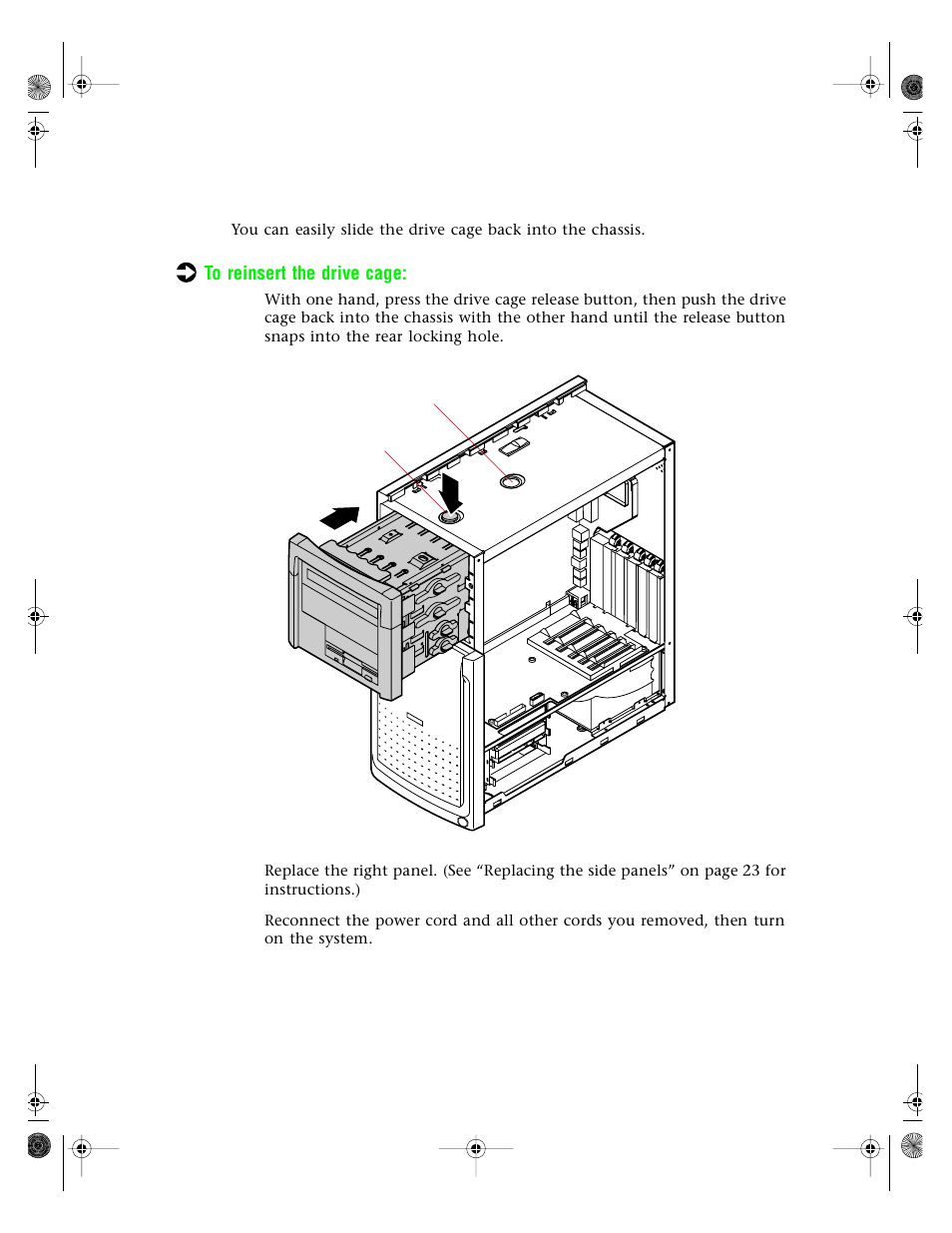 Reinserting the drive cage | Gateway E3400 User Manual | Page 36 / 126