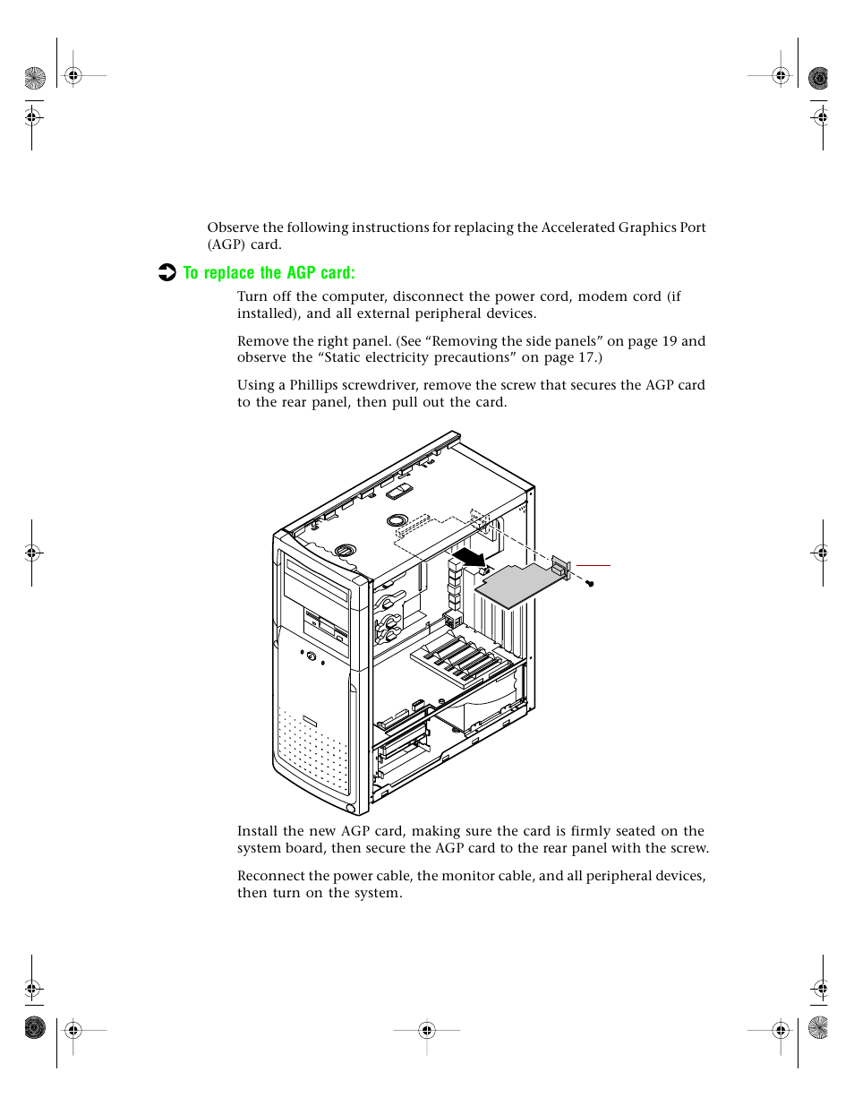 Replacing the agp card | Gateway E3400 User Manual | Page 56 / 126