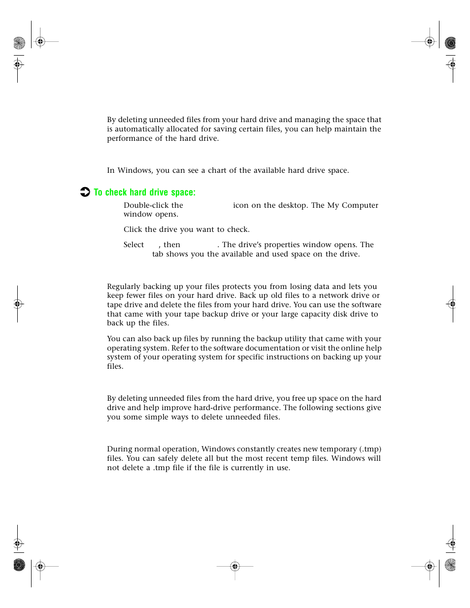 Hard drive management practices, Checking hard drive space, Backing up files | Deleting unneeded files | Gateway E3400 User Manual | Page 79 / 126