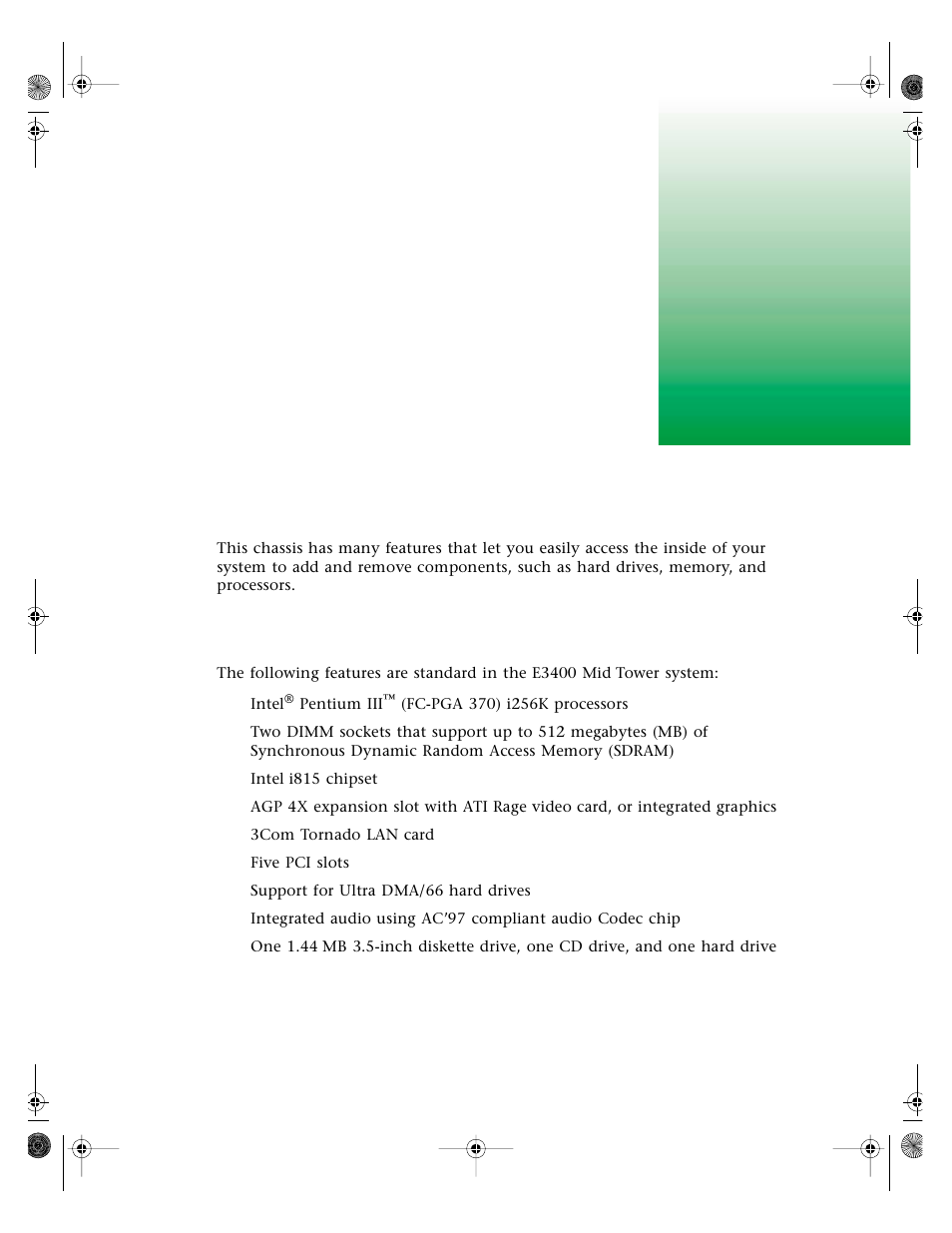 System features, Easy to service chassis, Standard features | Easy to service chassis standard features | Gateway E3400 User Manual | Page 8 / 126