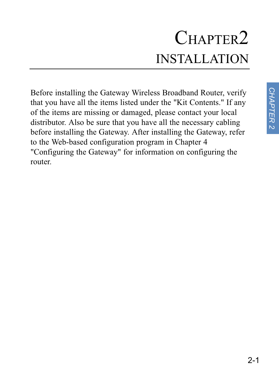 Hapter, Installation | Gateway none User Manual | Page 12 / 113