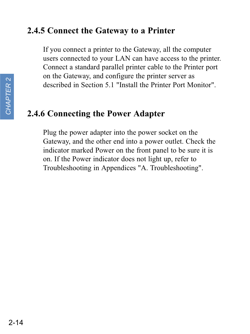 5 connect the gateway to a printer, 6 connecting the power adapter | Gateway none User Manual | Page 25 / 113