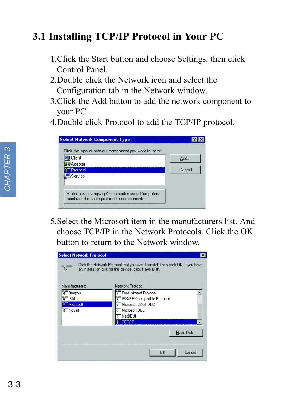 1 installing tcp/ip protocol in your pc | Gateway none User Manual | Page 29 / 113