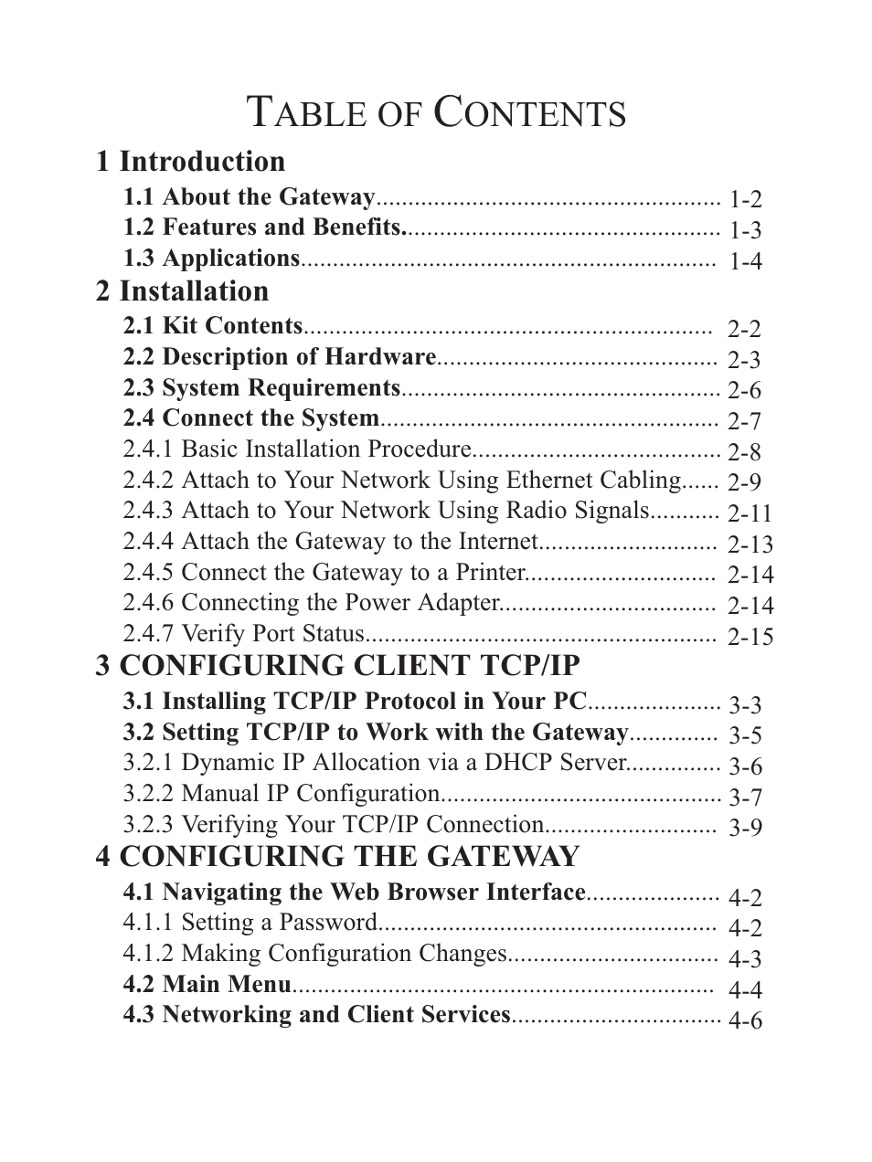 Able of, Ontents, 1 introduction | 2 installation, 3 configuring client tcp/ip, 4 configuring the gateway | Gateway none User Manual | Page 3 / 113
