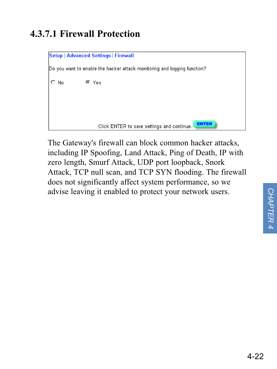 1 firewall protection | Gateway none User Manual | Page 58 / 113