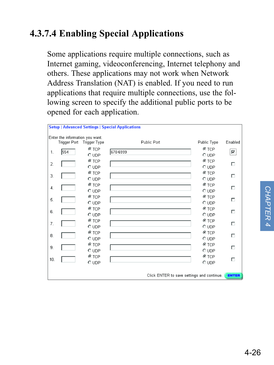 4 enabling special applications | Gateway none User Manual | Page 62 / 113