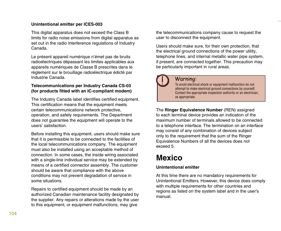 Mexico | Gateway 901 Series User Manual | Page 110 / 116