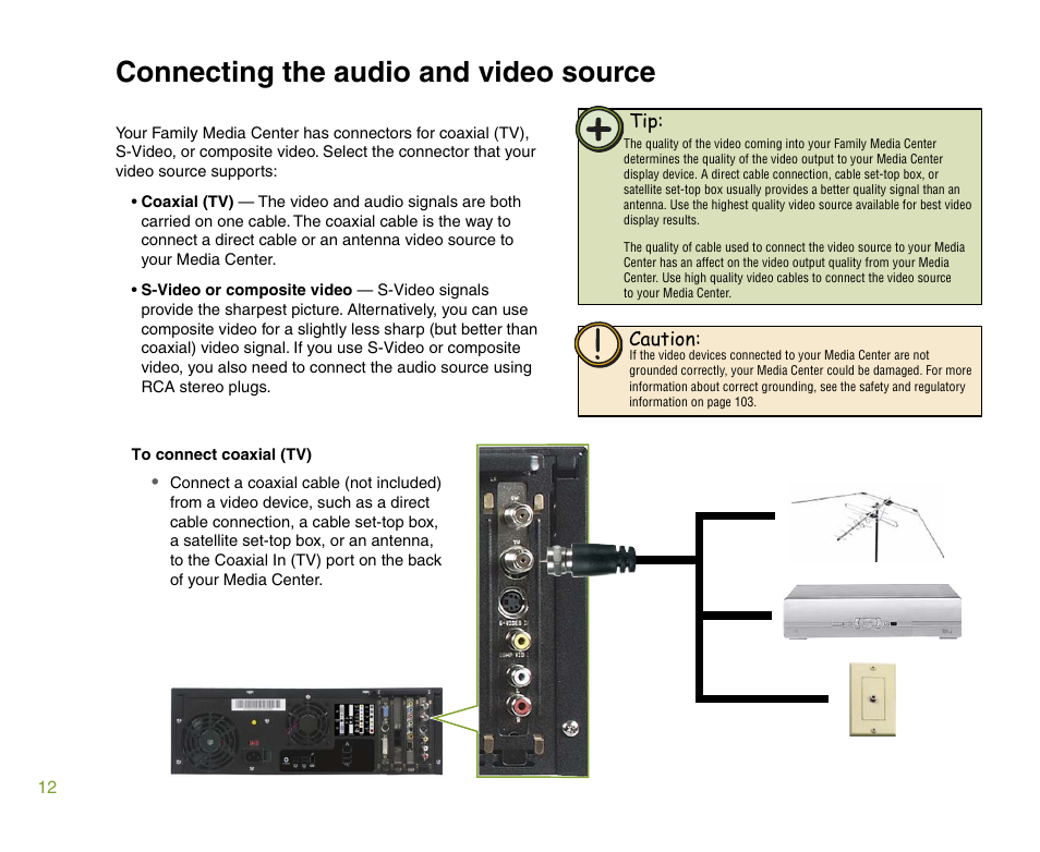 Connecting the audio and video source | Gateway 901 Series User Manual | Page 18 / 116