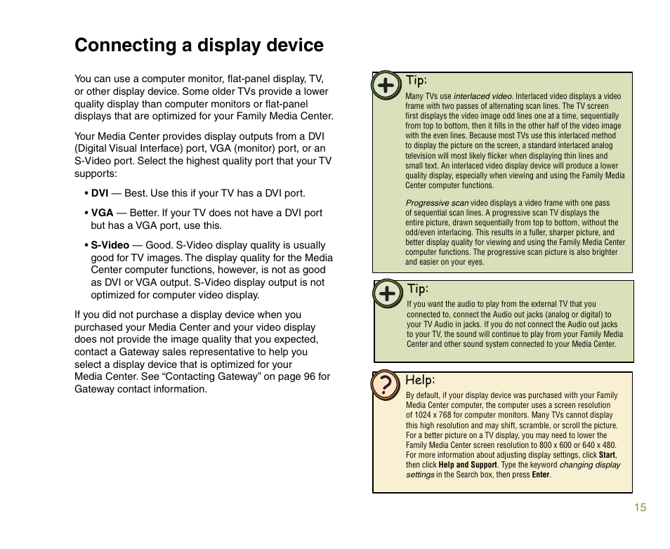 Connecting a display device | Gateway 901 Series User Manual | Page 21 / 116