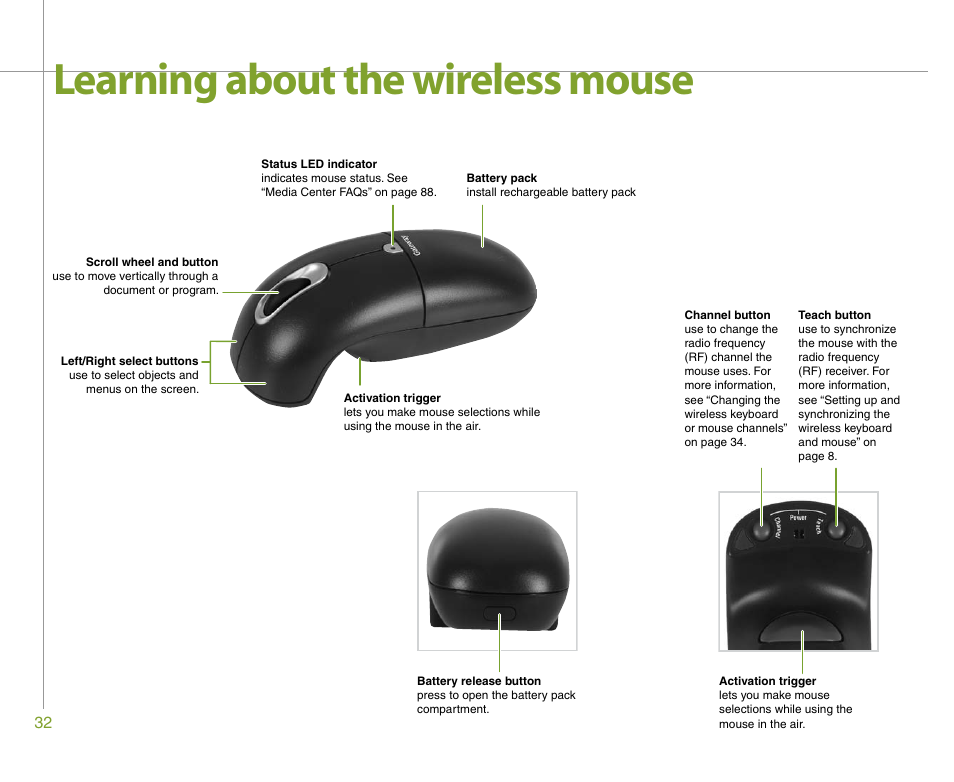 Learning about the wireless mouse | Gateway 901 Series User Manual | Page 38 / 116