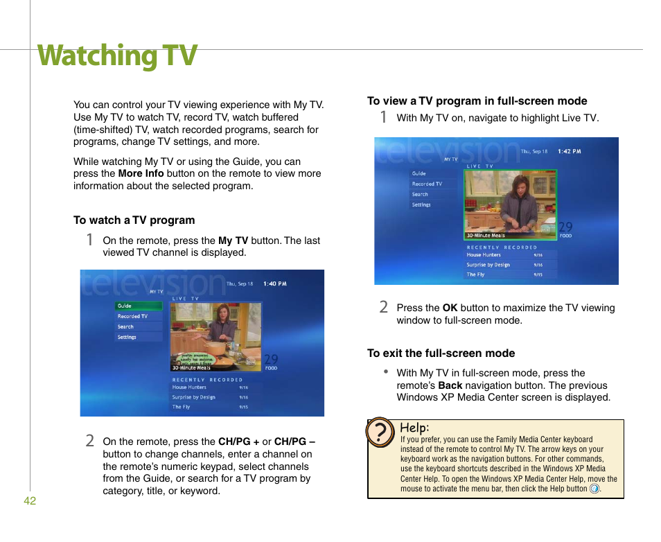 Watching tv | Gateway 901 Series User Manual | Page 48 / 116