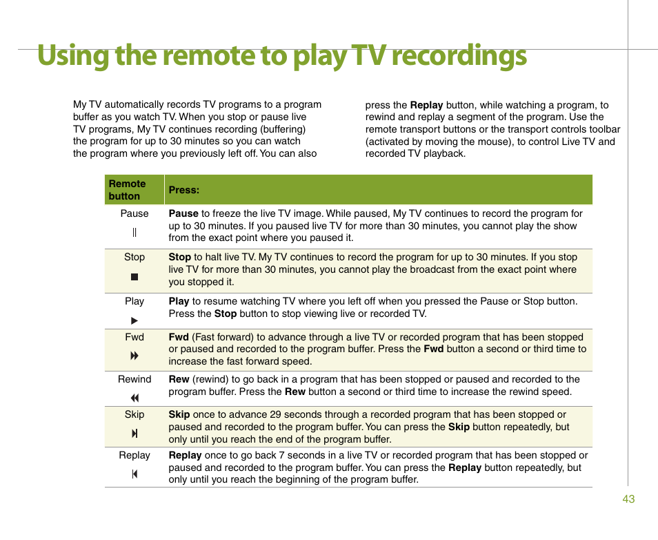 Using the remote to play tv recordings | Gateway 901 Series User Manual | Page 49 / 116