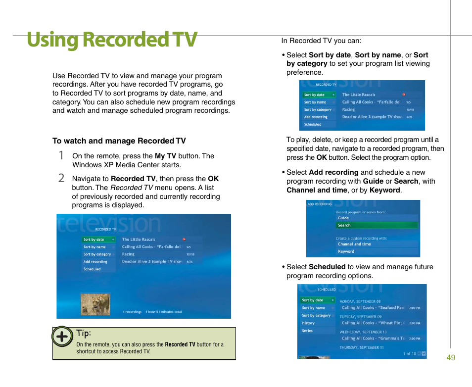 Using recorded tv | Gateway 901 Series User Manual | Page 55 / 116