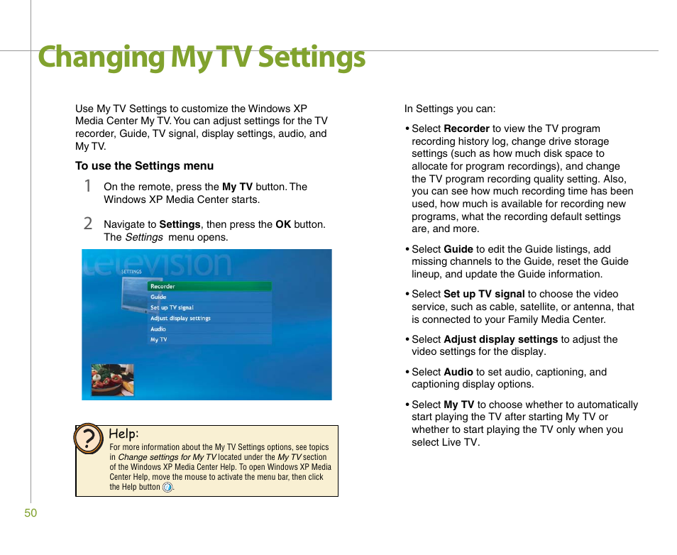 Changing my tv settings | Gateway 901 Series User Manual | Page 56 / 116