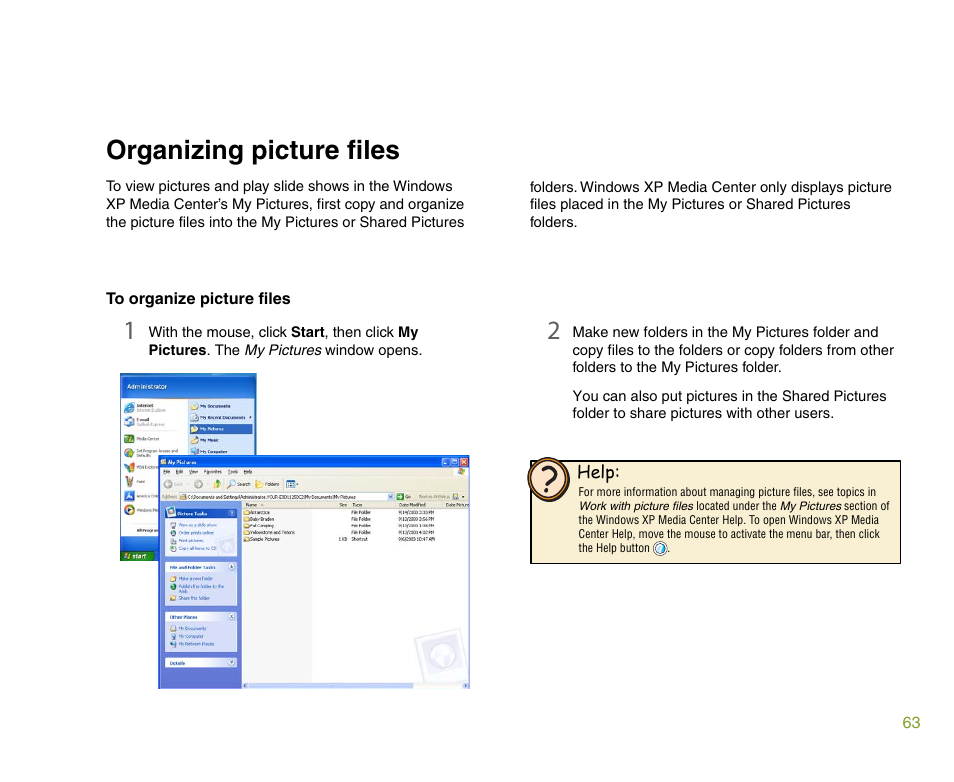 1organizing picture files | Gateway 901 Series User Manual | Page 69 / 116