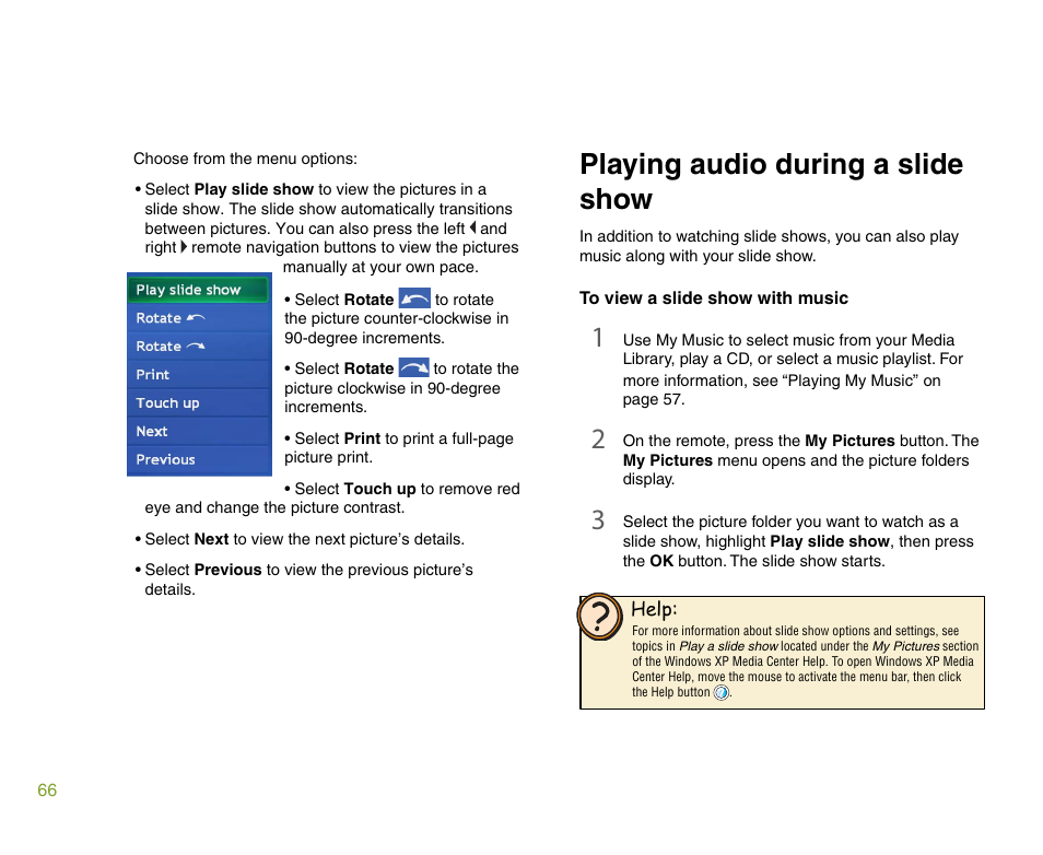 Playing audio during a slide show | Gateway 901 Series User Manual | Page 72 / 116