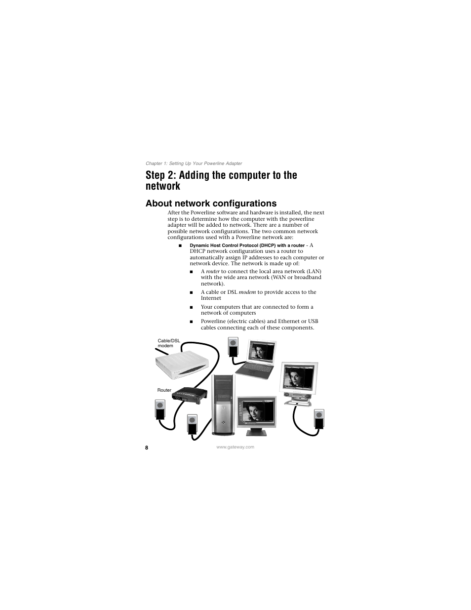 Step 2: adding the computer to the network, About network configurations | Gateway PLU-300 User Manual | Page 12 / 68