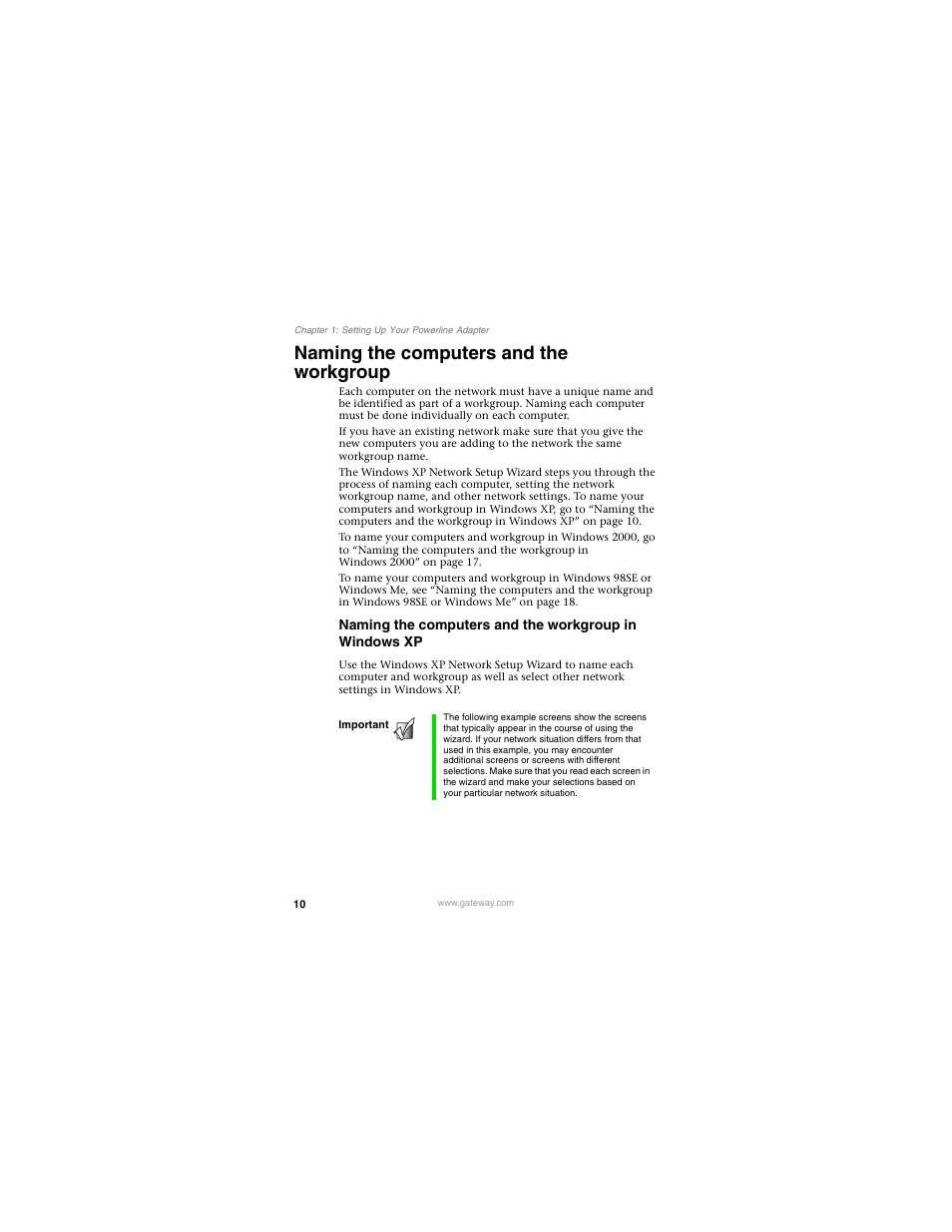 Naming the computers and the workgroup | Gateway PLU-300 User Manual | Page 14 / 68