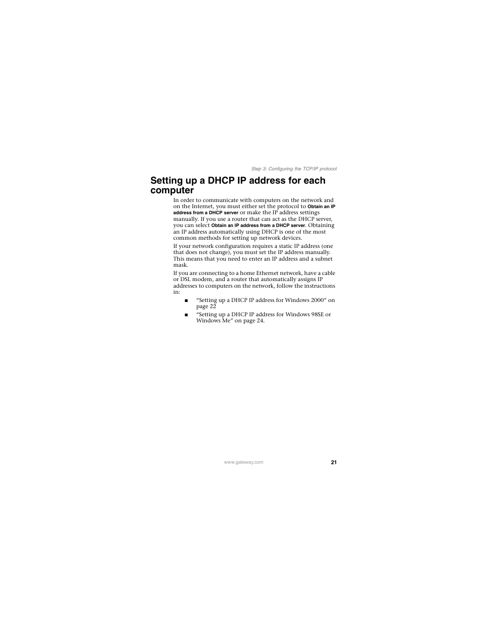 Setting up a dhcp ip address for each computer | Gateway PLU-300 User Manual | Page 25 / 68