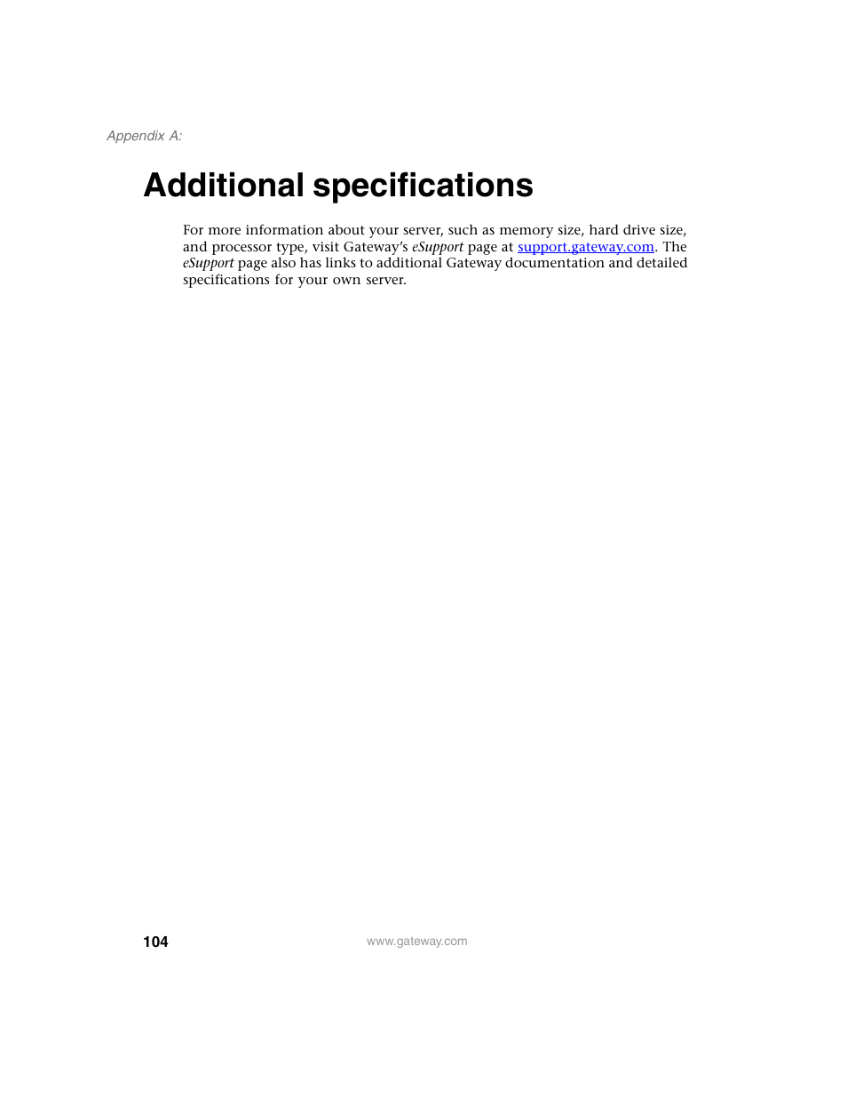 Additional specifications | Gateway 960 User Manual | Page 109 / 130