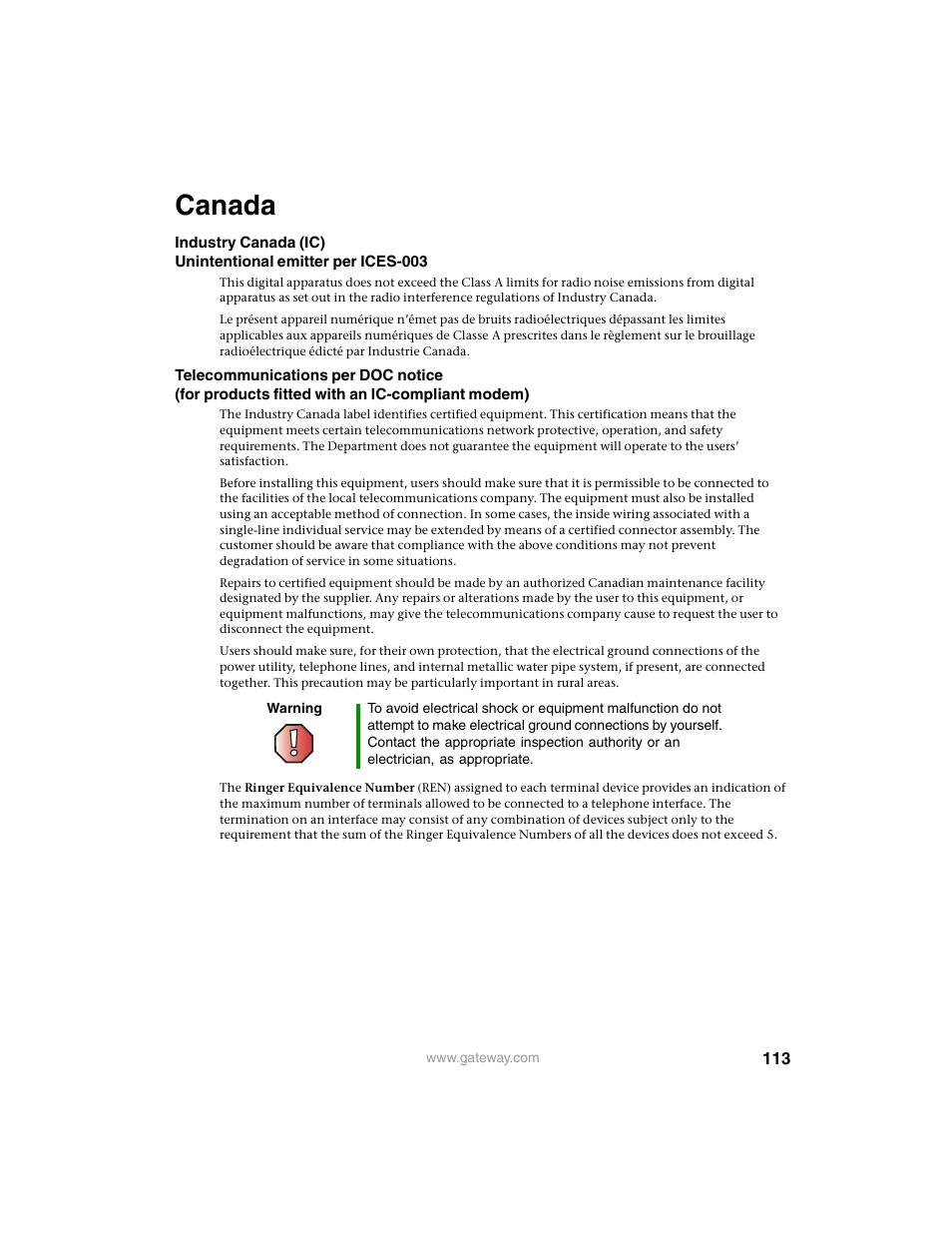 Canada | Gateway 960 User Manual | Page 118 / 130