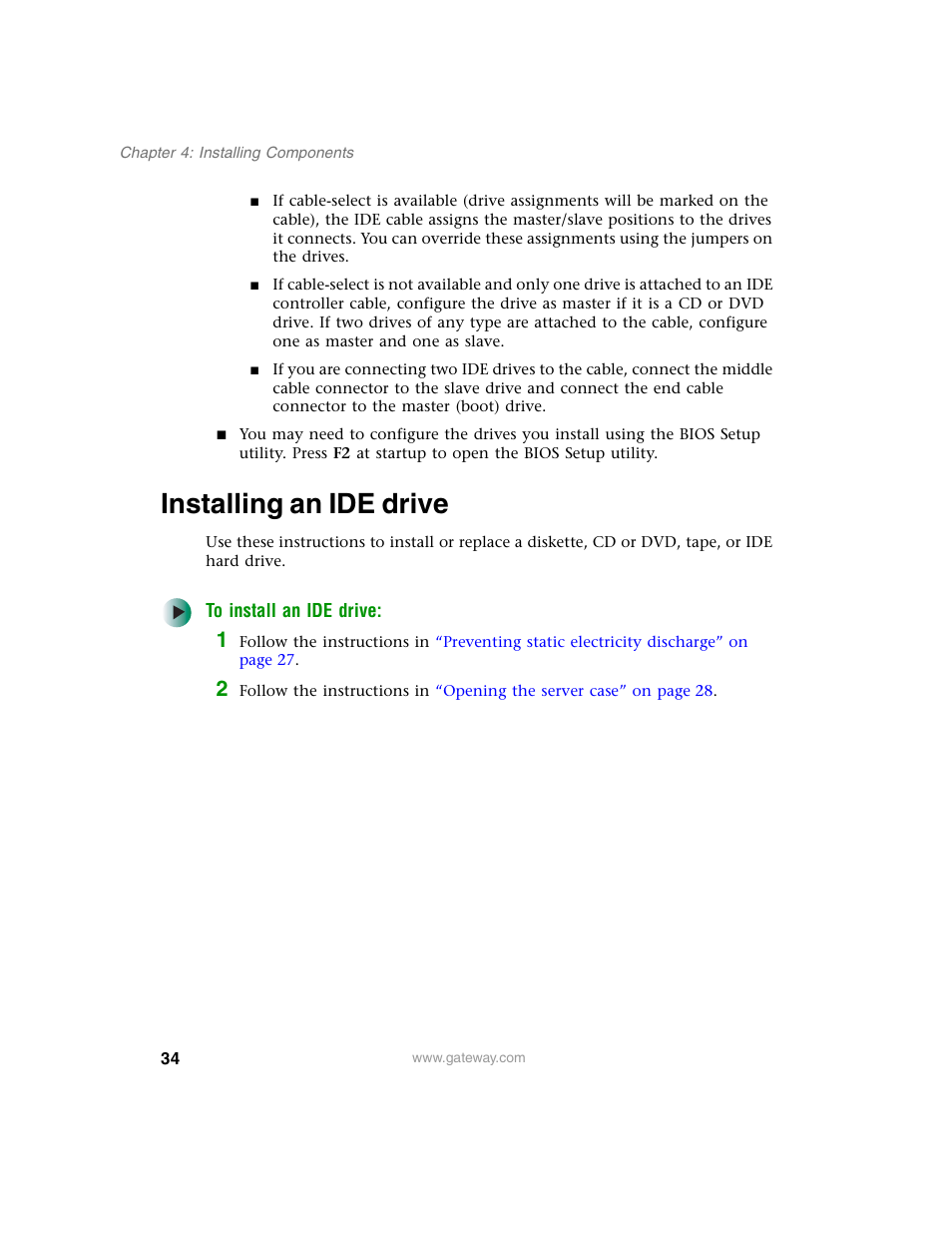 Installing an ide drive | Gateway 960 User Manual | Page 39 / 130