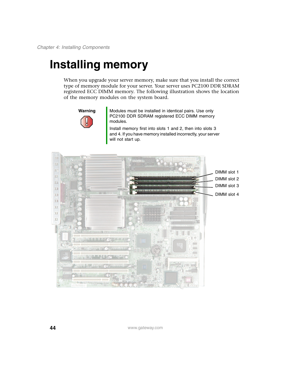 Installing memory | Gateway 960 User Manual | Page 49 / 130
