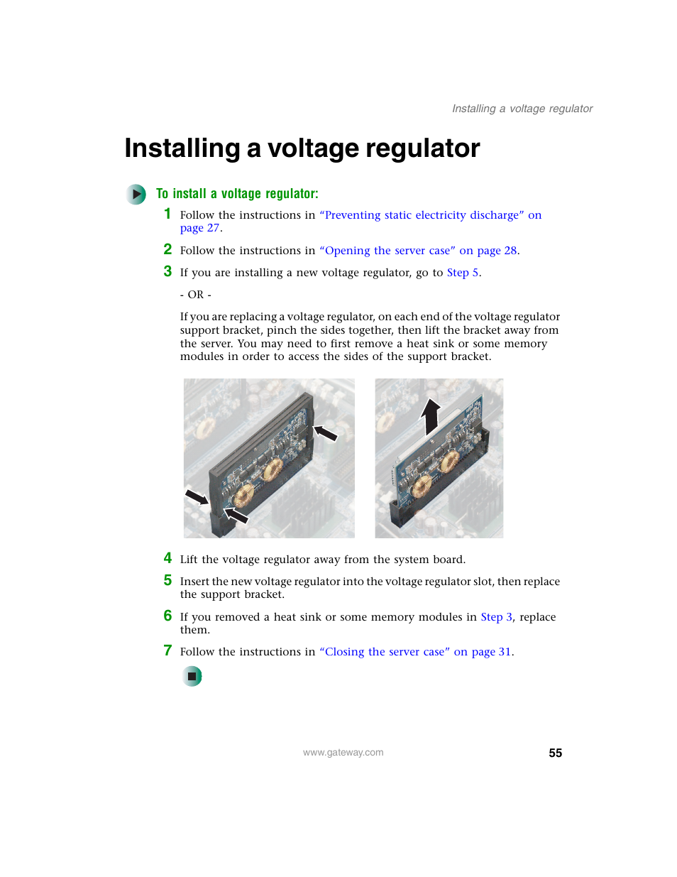 Installing a voltage regulator, Installing a voltage regulator” on, Installing | Gateway 960 User Manual | Page 60 / 130