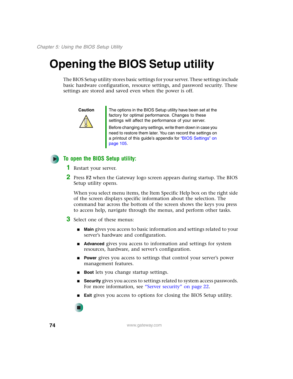 Opening the bios setup utility, Ions in, Opening the | Gateway 960 User Manual | Page 79 / 130