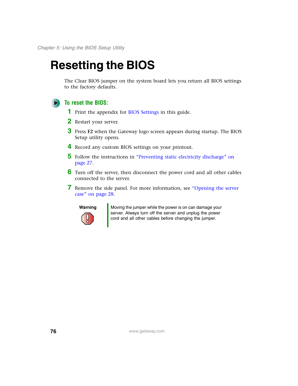 Resetting the bios | Gateway 960 User Manual | Page 81 / 130