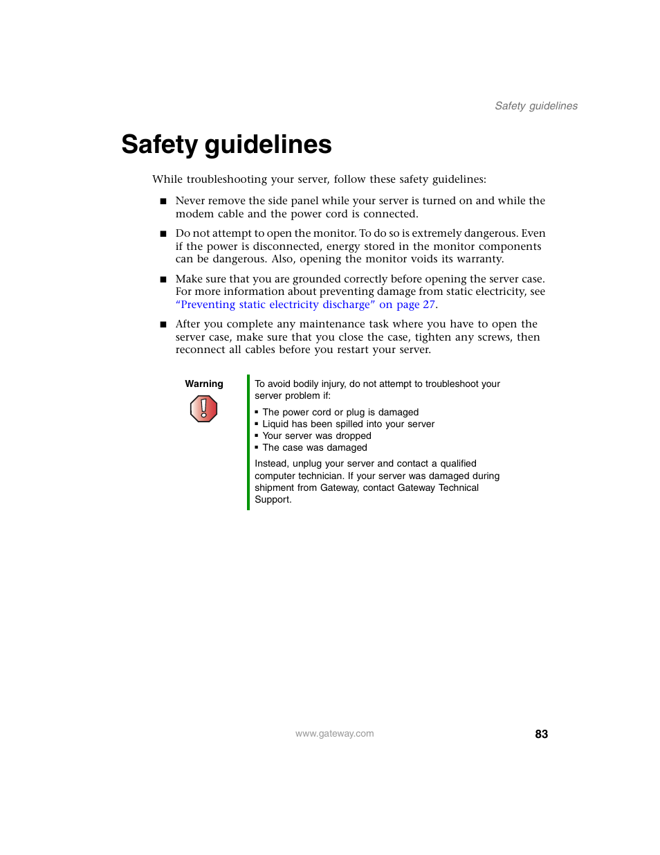 Safety guidelines | Gateway 960 User Manual | Page 88 / 130