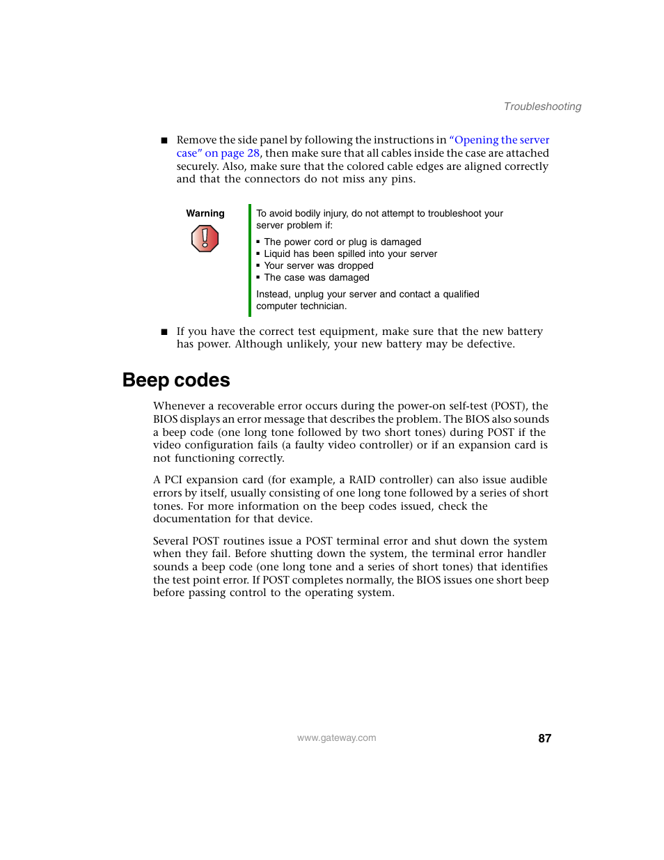 Beep codes, For troubleshoo | Gateway 960 User Manual | Page 92 / 130