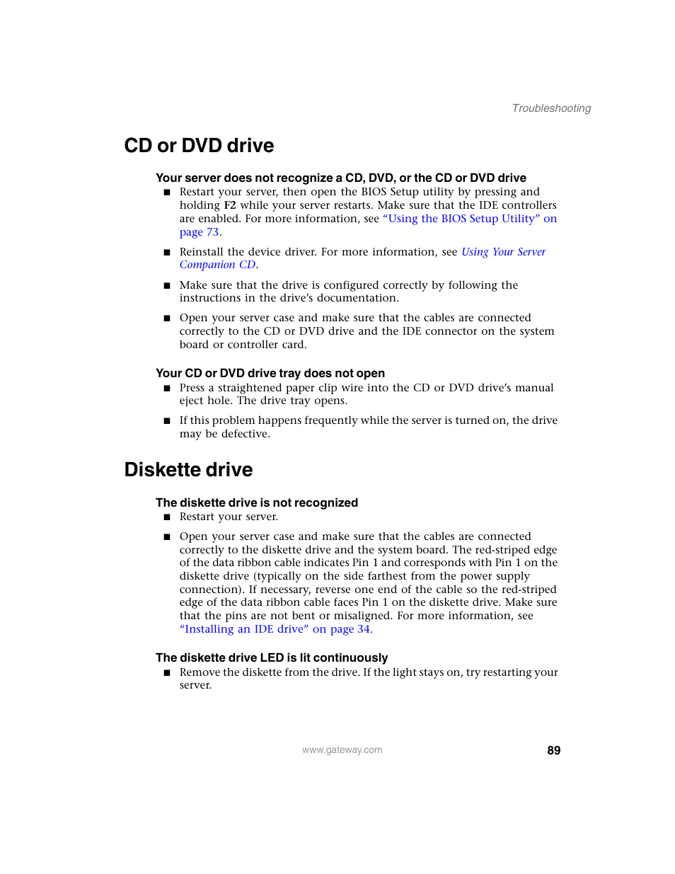 Cd or dvd drive, Diskette drive, Cd or dvd drive diskette drive | Gateway 960 User Manual | Page 94 / 130