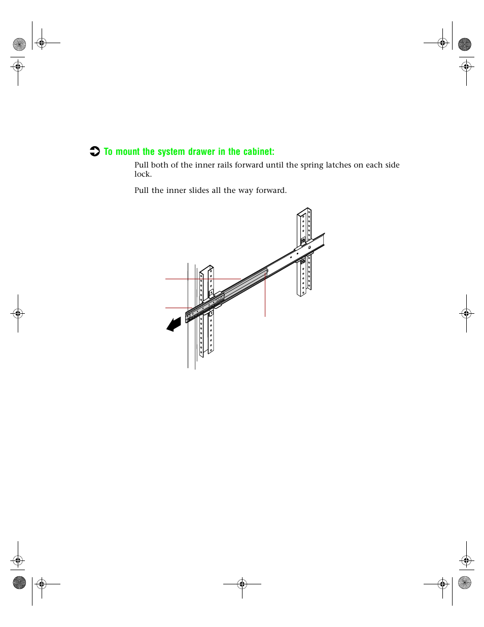 Mounting the system drawer in the cabinet, 2 pull the inner slides all the way forward | Gateway 7250R User Manual | Page 14 / 26