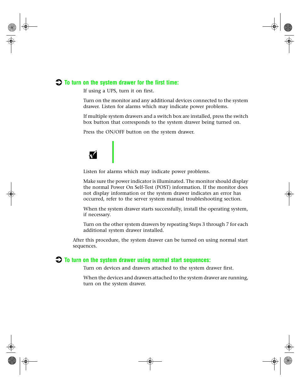 Turning on the system drawer, 1 if using a ups, turn it on first, 4 press the on/off button on the system drawer | Important | Gateway 7250R User Manual | Page 24 / 26