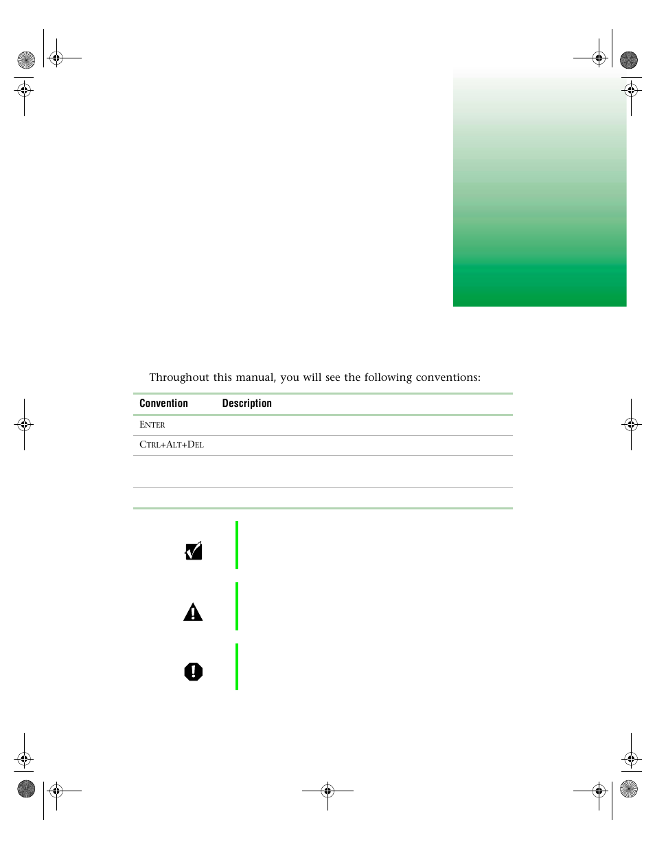 Preface, Conventions used in this manual, Important | Caution, Warning | Gateway 7250R User Manual | Page 4 / 26