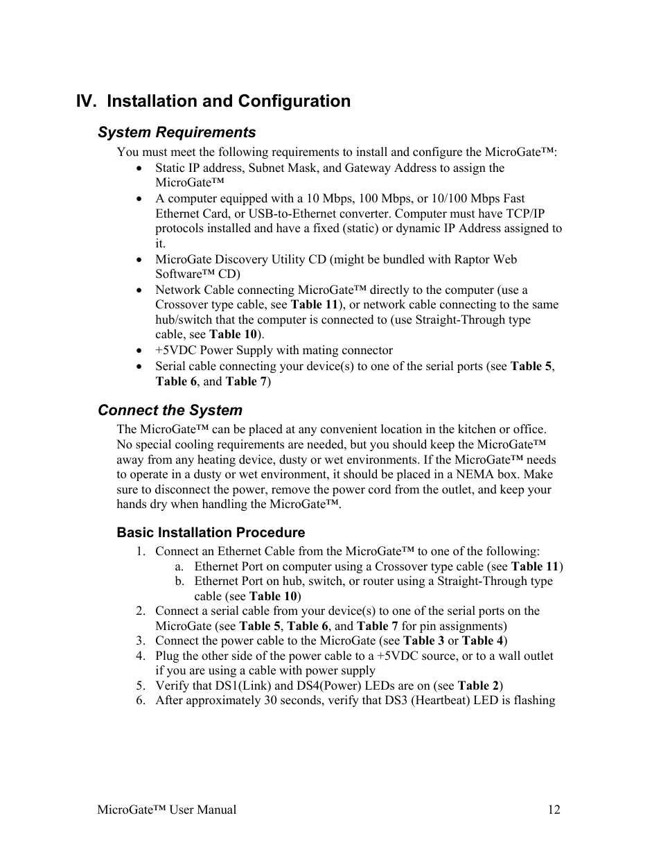 Installation and configuration, System requirements, Connect the system | Ystem, Equirements, Onnect the, Basic installation procedure, Iv. installation and configuration | Gateway MicroGate MG1-1000 User Manual | Page 12 / 18