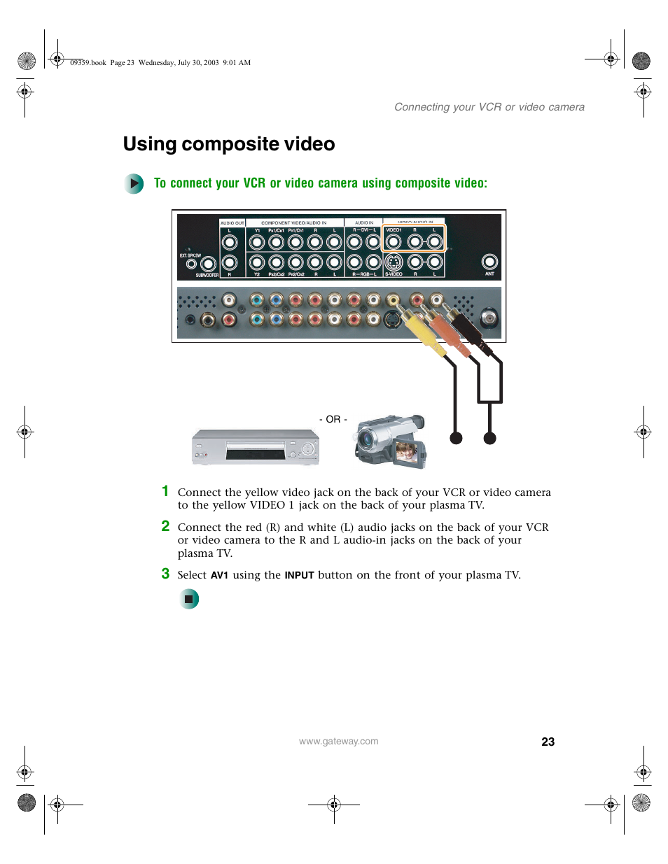 Using composite video | Gateway Flat Panel Television User Manual | Page 27 / 68