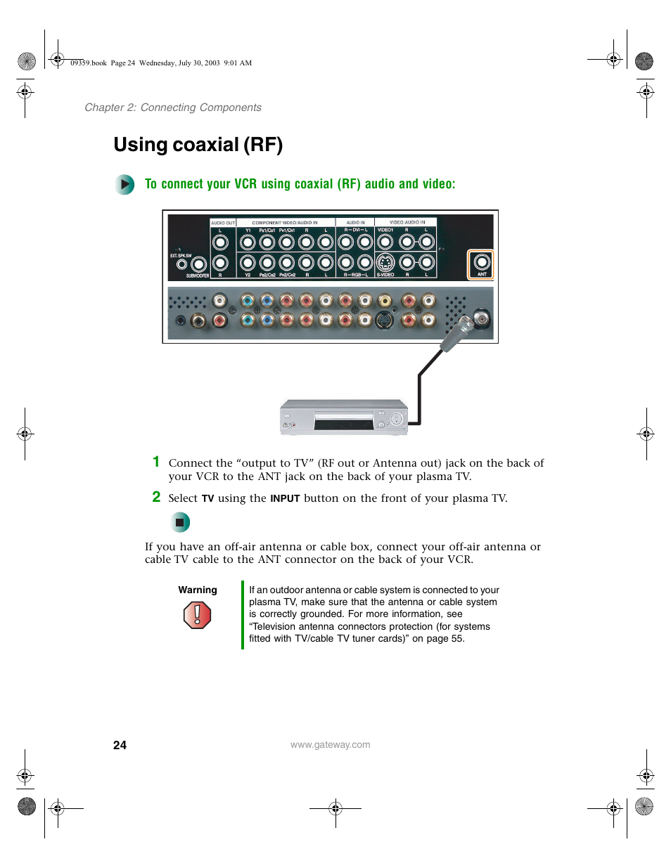 Using coaxial (rf) | Gateway Flat Panel Television User Manual | Page 28 / 68