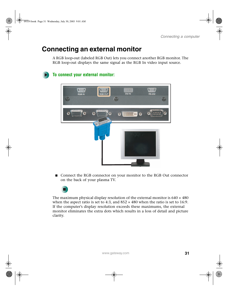 Connecting an external monitor, To connect your external monitor | Gateway Flat Panel Television User Manual | Page 35 / 68