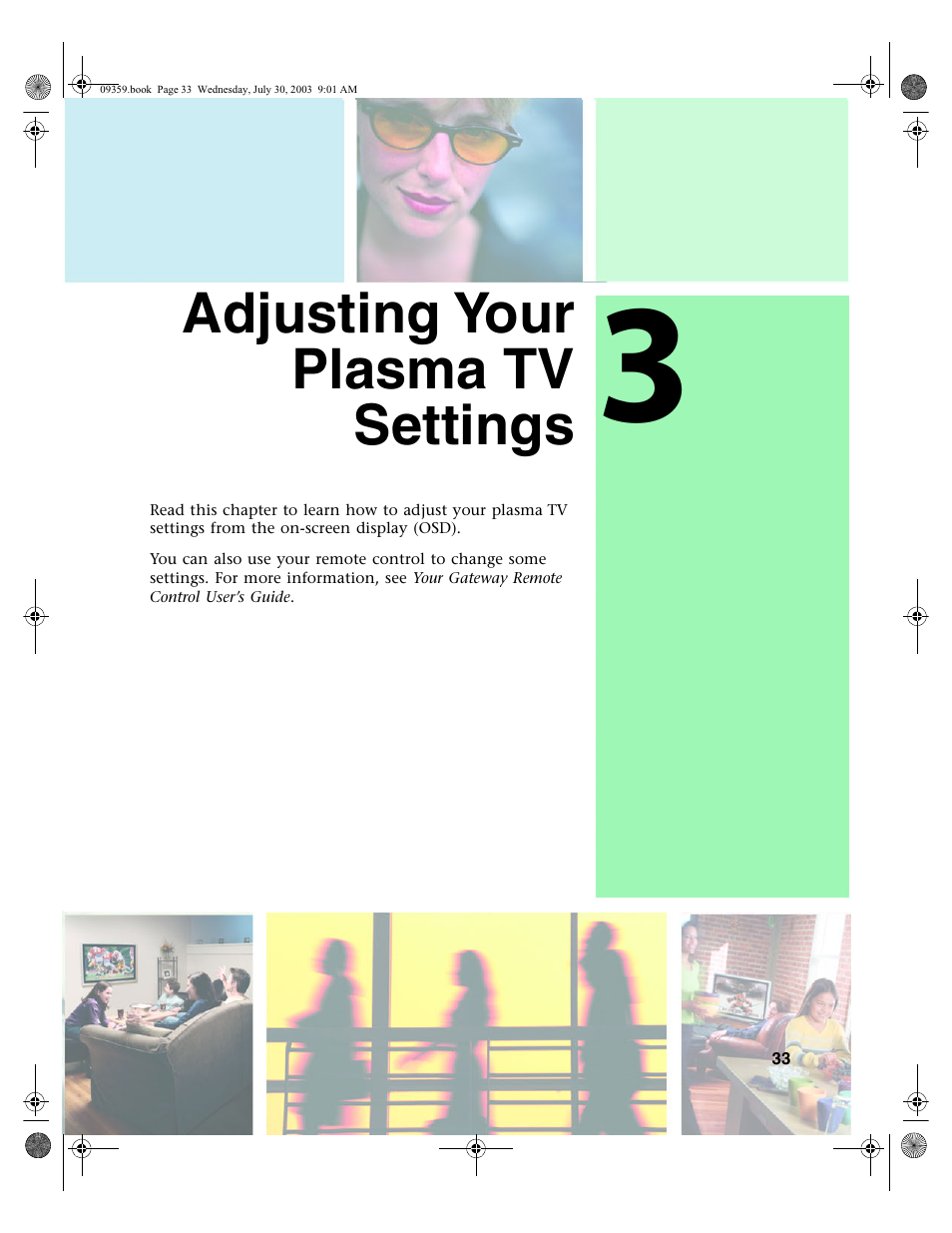 Adjusting your plasmatv settings, Adjusting your plasma tv settings | Gateway Flat Panel Television User Manual | Page 37 / 68