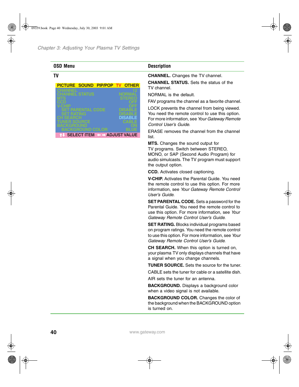 Gateway Flat Panel Television User Manual | Page 44 / 68