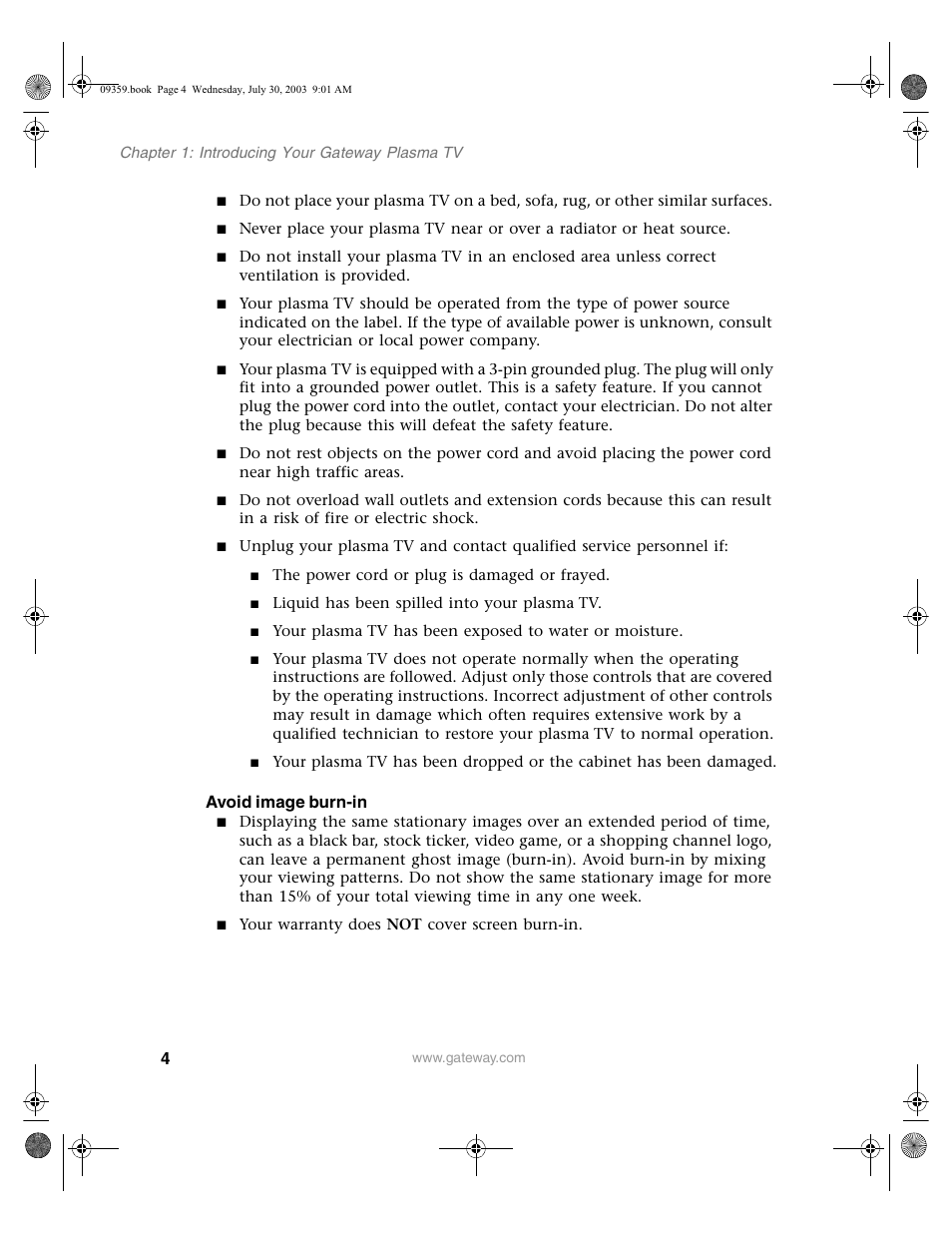 Avoid image burn-in | Gateway Flat Panel Television User Manual | Page 8 / 68