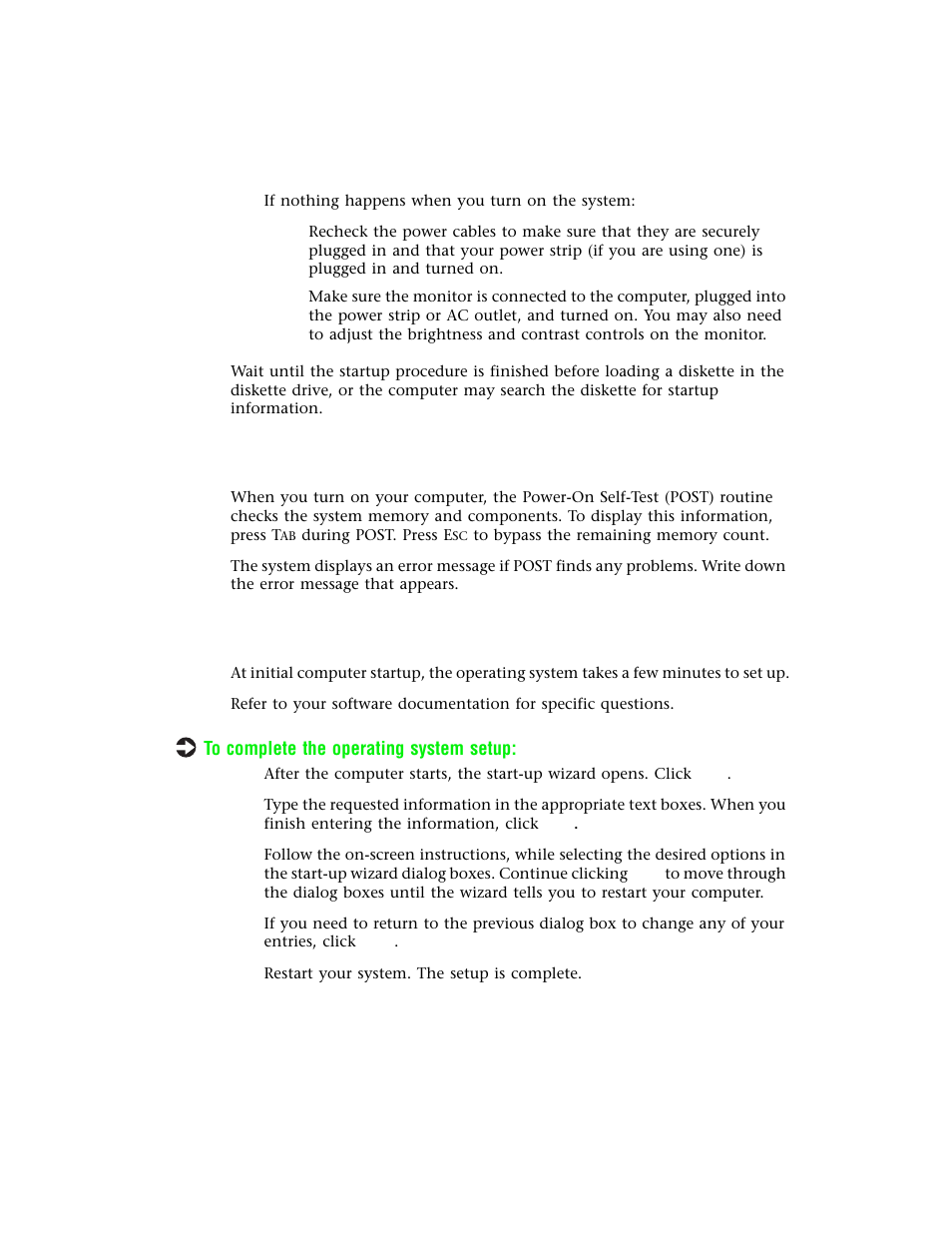 Understanding the power-on self-test, Setting up the operating system | Gateway E-4400 User Manual | Page 18 / 118